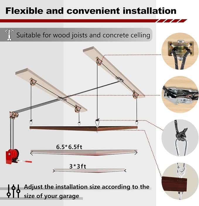 Overhead Garage Storage Lift Hoist, Heavy-Duty Ceiling Mounted Garage Storage - Image 4