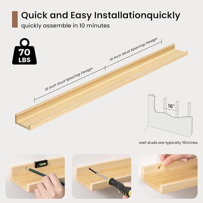 Picture Ledge Shelf, Floating Shelves Set of 2, 40 Inches Solid Wood Nursery - Image 5
