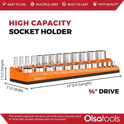 Olsa Tools Magnetic Socket Organizer | 3/8-inch drive | SAE Orange | Holds 26 - Image 3