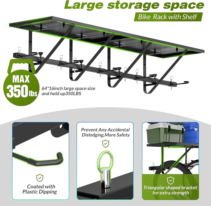 Bike Storage Rack with Shelf, Bike Wall Mount Garage Stand, Bike Hanger Storage - Image 7