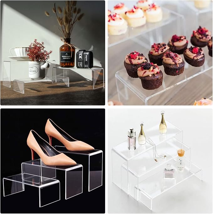 ANDGOO Large Acrylic Display Risers, 2 Sets Clear Rectangular Showcase - Image 4