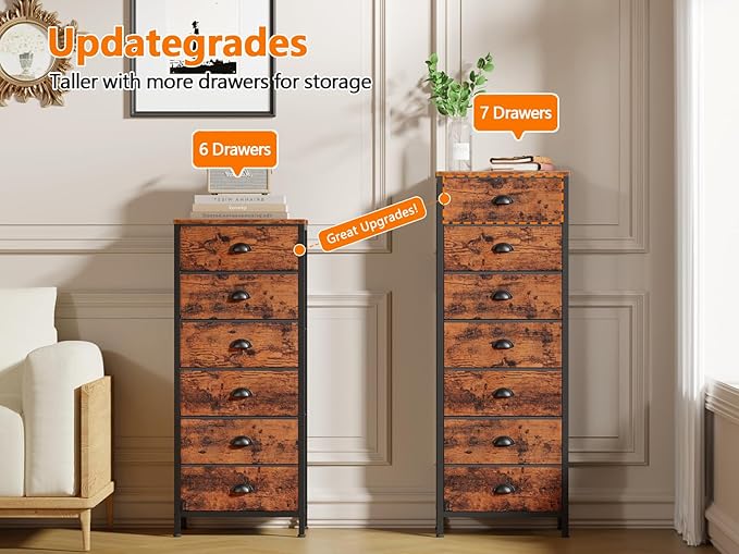 Furnulem Bedroom Dresser with 7 Drawers, Tall Industrial Fabric Chest of Drawers - Image 6