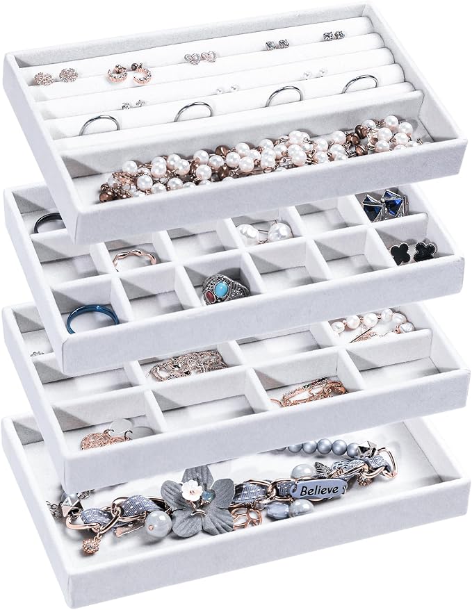 Frebeauty Jewelry Organizer Tray, Stackable Velvet Jewelry Trays, Drawer by Frebeauty