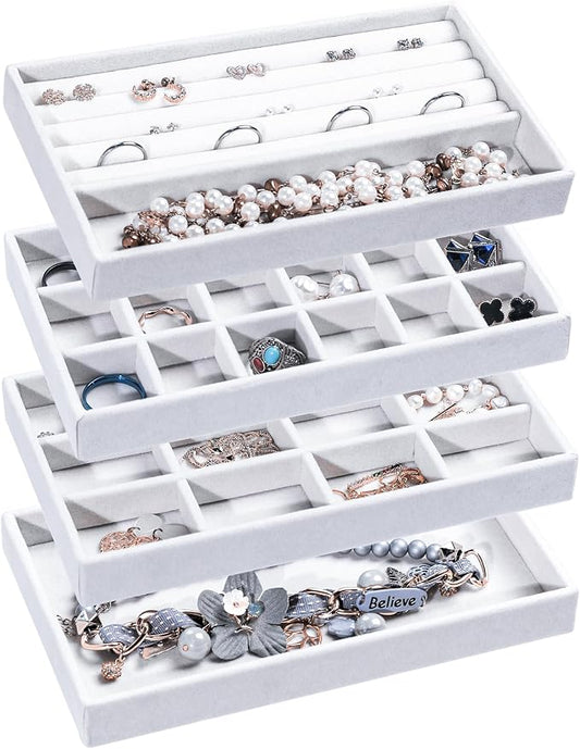 Frebeauty Jewelry Organizer Tray, Stackable Velvet Jewelry Trays, Drawer by Frebeauty