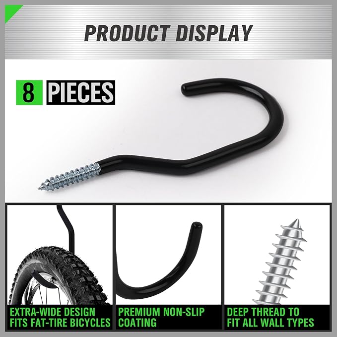 SWANLAKE 8-Piece Heavy Duty Garage Bike Hooks, 6-inch Bike Hooks - Image 5