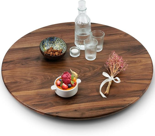 30 Inches Black Walnut Wood Lazy Susan Organizer, Solid Wooden Round Turntable by MAGIGO