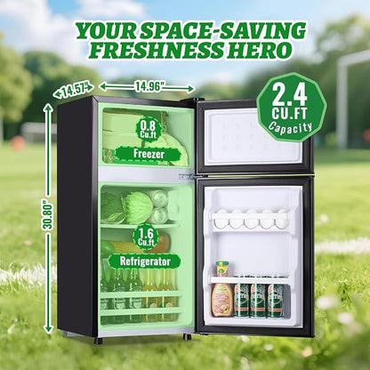 2.4 Cu.ft Mini Fridge with Top Freezer Apartment Size Dual Door Compact - Image 3