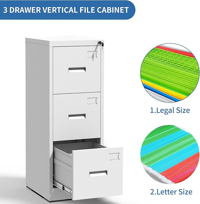 3 Drawer File Cabinets with Lock, Heavy Duty Metal Storage Cabinets Office - Image 6