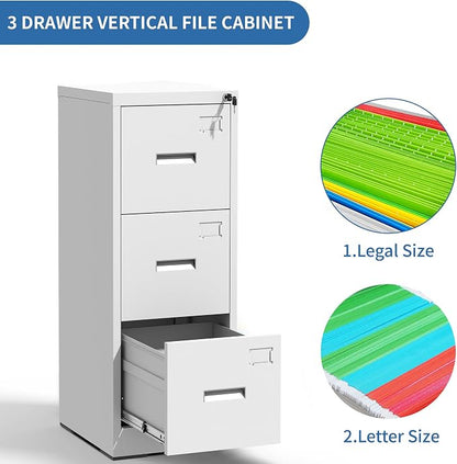 3 Drawer File Cabinets with Lock, Heavy Duty Metal Storage Cabinets Office - Image 6