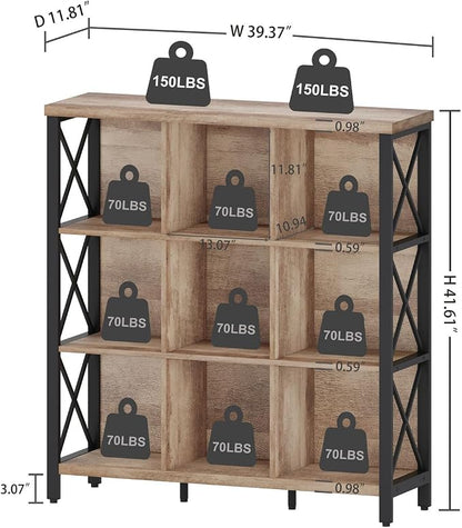 FATORRI 9 Cube Storage Bookshelf, 4 Shelf Book Shelf, Farmhouse Wood and Metal - Image 2