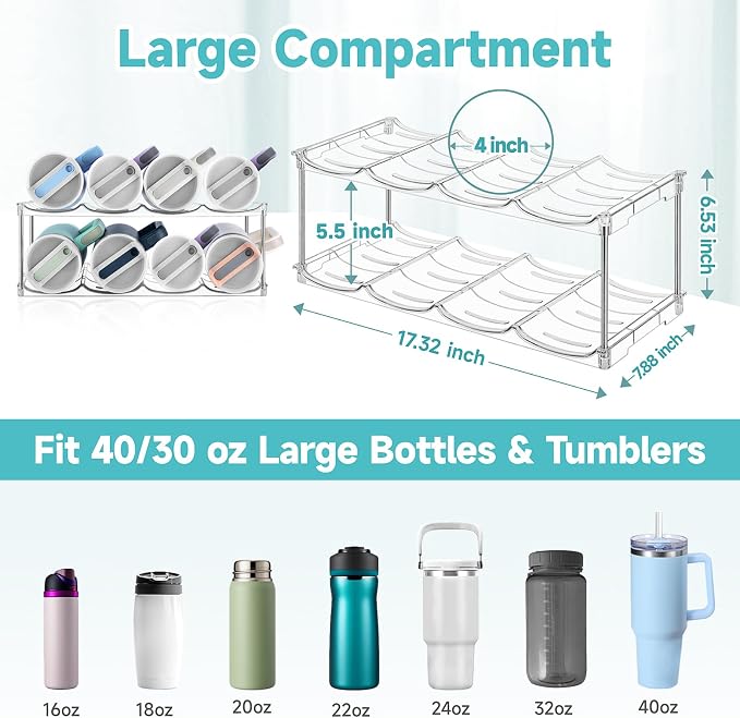 Stackable Water Bottle Organizer, Large Compartment Water Bottle Holder - Image 2