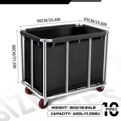 Commercial Laundry Cart on Wheels, 11.35 Bushels Large Roller - Image 2