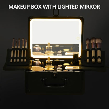 Makeup Case with Lighted Mirror, Makeup Box Organizer with Detachable LED Mirror - Image 2