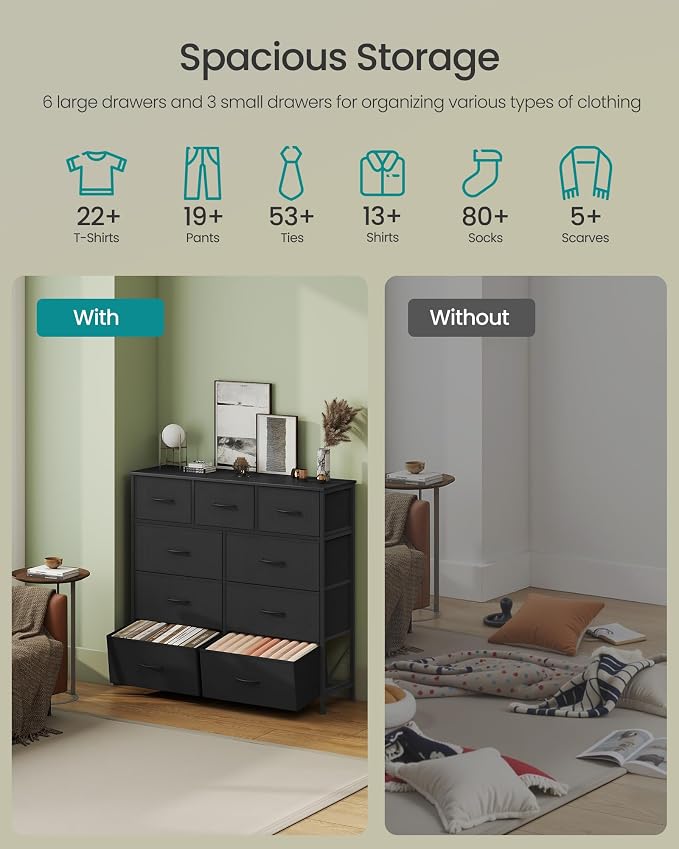 SONGMICS Dresser for Bedroom, Chest of Drawers, 9 Non-Woven Fabric Drawers - Image 4
