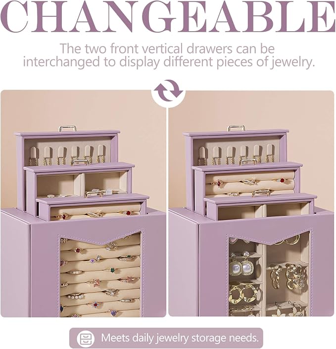 Homde Jewelry Organizer with Transparent Window Necklace Hooks Gift - Image 3