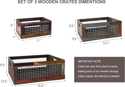 TIMRIS Set of 3 Rustic Wood Nesting Crates, Farmhouse Distressed Wooden Storage - Image 5
