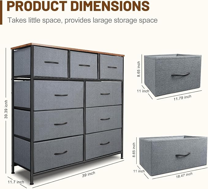 Dresser for Bedroom with 9 Drawers, Chest of Drawers, Storage Drawers Organizer - Image 7