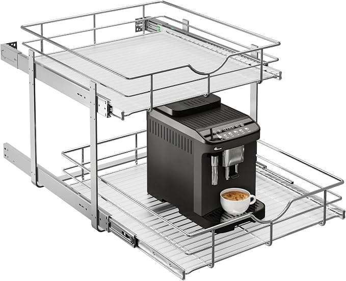 WelFurGeer 2-Tier Kitchen Cabinet Pullout Shelf and Drawer Organizer, Soft by WelFurGeer