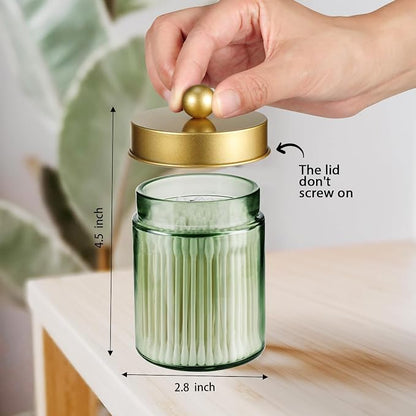 Amolliar Sage Green Qtip Holder, Glass Apothecary Jar Metal Lid & Stickers - Image 2