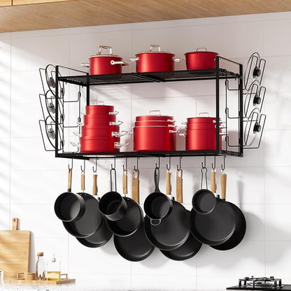 31 Inch Pot Rack Wall Mounted, 2-Tier Hanging Pots and Pans Organizer by Homics