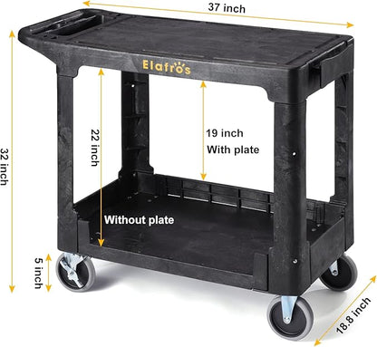 ELAFROS Heavy Duty Plastic Utility Cart, 37 x 18.8 in, Flat Top, Swivel Wheels - Image 2