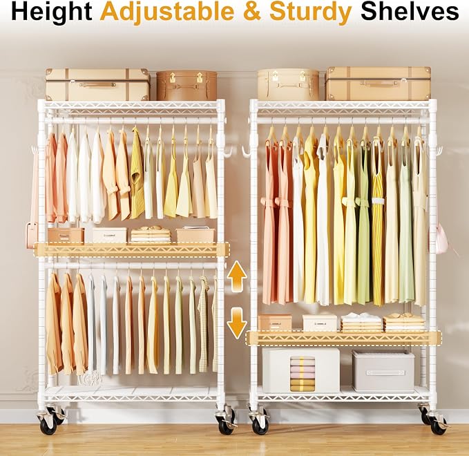 P1 Rolling Clothes Rack Heavy Duty, Metal Closet Clothing Rack - Image 3