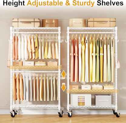 P1 Rolling Clothes Rack Heavy Duty, Metal Closet Clothing Rack - Image 3