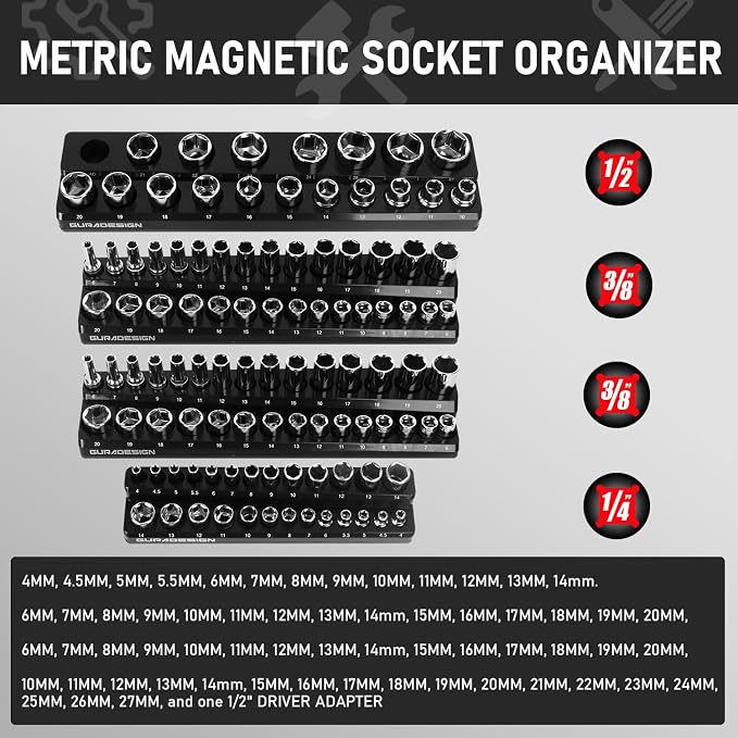 8PCS Magnetic Socket Organizer Set, Magnetic Socket Holder, 1/2" Metric & SAE - Image 4