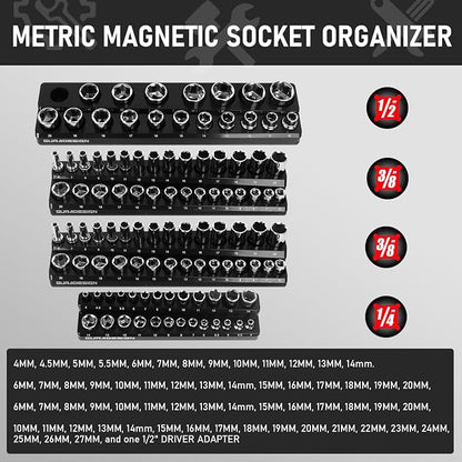 8PCS Magnetic Socket Organizer Set, Magnetic Socket Holder, 1/2" Metric & SAE - Image 4