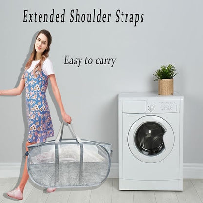 100L Collapsible Laundry Baskets 2 Pack, Extra Large Mesh Pop Up Laundry Hamper - Image 6