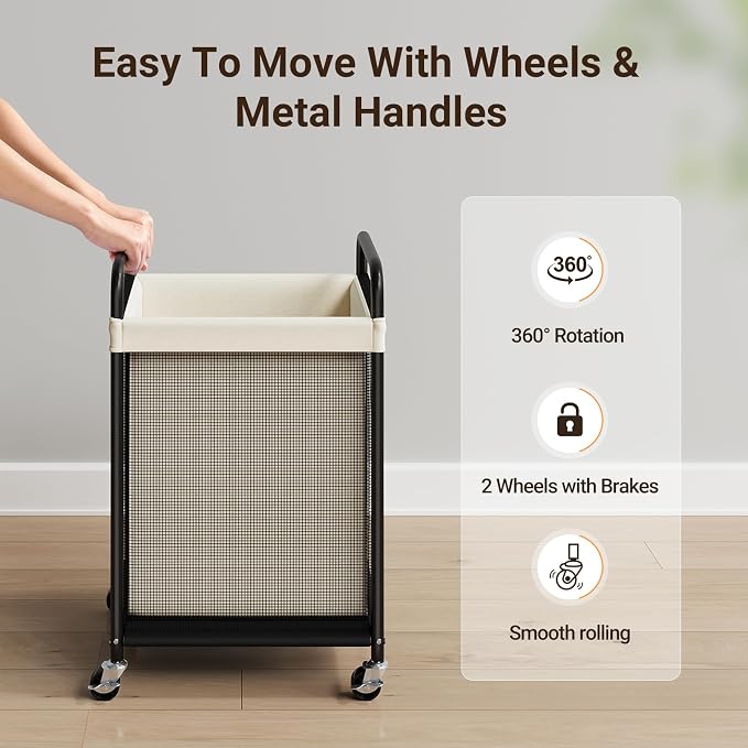 ELYKEN Laundry Basket with Wheels, 80L Rolling Laundry Hamper with Removable - Image 5