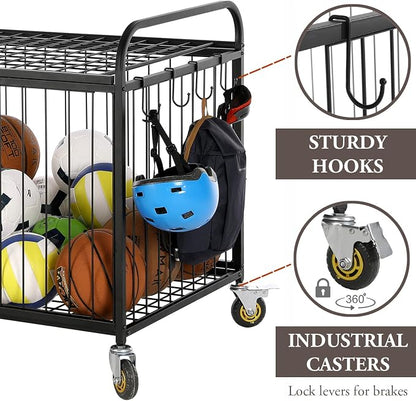 MyGift Large Capacity Metal Rolling Multi Sports Ball Cage Storage Hopper - Image 3