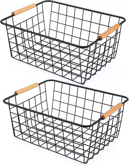 Black 2PCS Wire Storage Baskets by ELEATTRUN