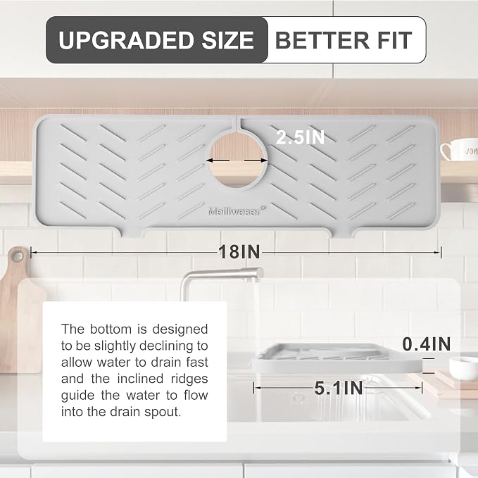 Meiliweser Silicone Faucet Mat for Kitchen Sink – Gen 2 Splash Guard - Image 2