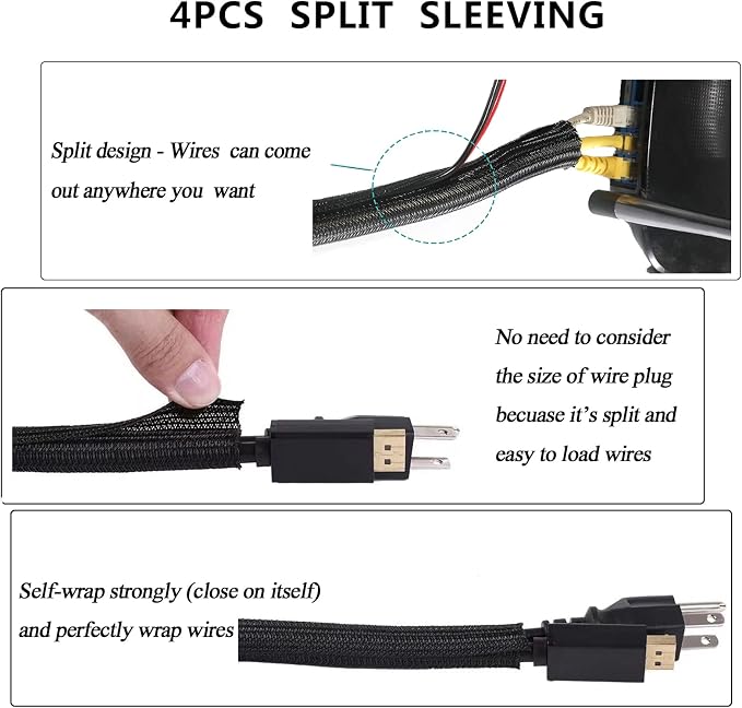 311Pcs Cable Management Organizer Kit 4 Cable Sleeve Split, 53Cable Clips - Image 3