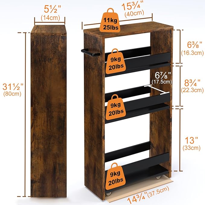 TEAMIX 4 Tier Slim Storage Cart - Image 6