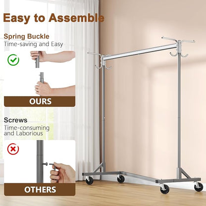 Hoctieon Z Clothes Rack with Cover, Metal Heavy Duty Clothing Rack, Rolling - Image 4