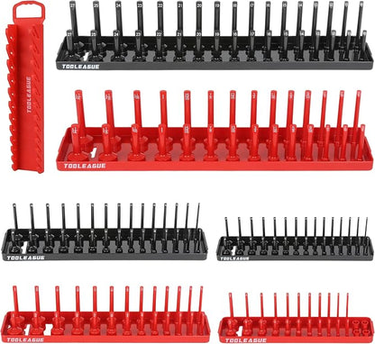 TOOLEAGUE 7Pcs Socket Organizer Tray and Magnetic Wrench Holder Set, 3/8" by TOOLEAGUE