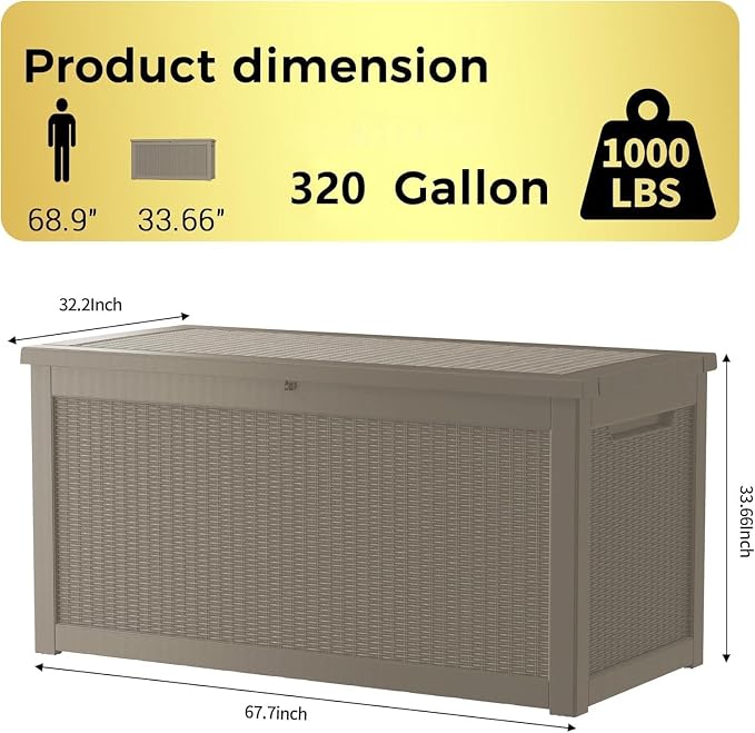 320 Gallon Resin Deck Box, Waterproof Outdoor Storage Box - Image 3