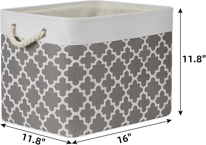 Bidtakay Large Fabric Storage Basket Set of 2 Collapsible Rectangle Basket - Image 6