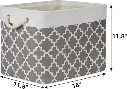 Bidtakay Large Fabric Storage Basket Set of 2 Collapsible Rectangle Basket - Image 6