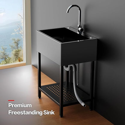 26" Freestanding Stainless Steel Utility Sink, Single Bowl Kitchen Sinks - Image 3