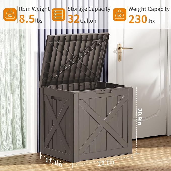 32 Gallon Outdoor Deck Box, Storage Lockable Waterproof Patio Furniture - Image 4