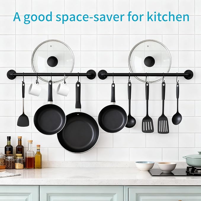 Pan Pot Lid Organizer Set of 2 Wall Mounted Industrial Pipe Kitchen Hanger Rack - Image 2