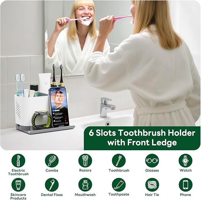 Toothbrush Holders for Bathrooms, Adjustable 6 Slots Electric Toothbrush and - Image 4