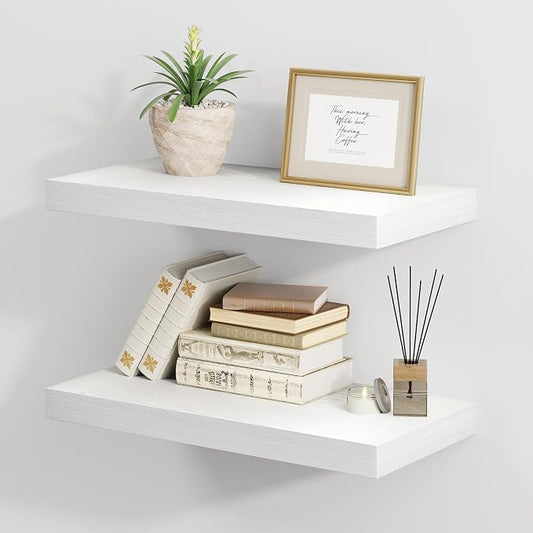 Fun Memories White Floating Shelves 16 Inch Long, 8 Deep Floating Shelf Wall by FunMemories
