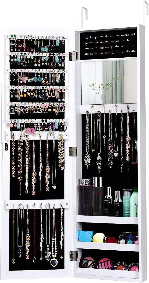 Giantex Wall Door Mounted Mirrored Jewelry Cabinet Jewelry Armoire Storage by Giantex