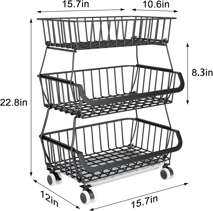 3-Tier Rolling Pantry Floor Organizer, Stackable Pantry Storage Cart - Image 7