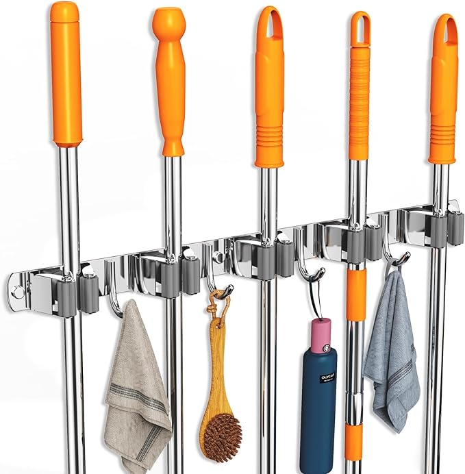 Broom and Mop Organizer Wall Hanging, Upgraded Mop and Broom Holder Wall Mount by CUXIXA