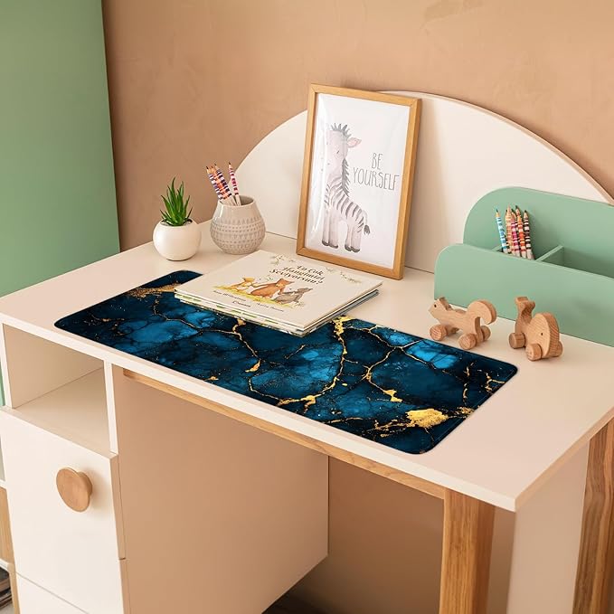 Blue Marble Gold Vein Mouse Pad – Large Extended Desk Mat 31.5 x 11.8 in– - Image 3